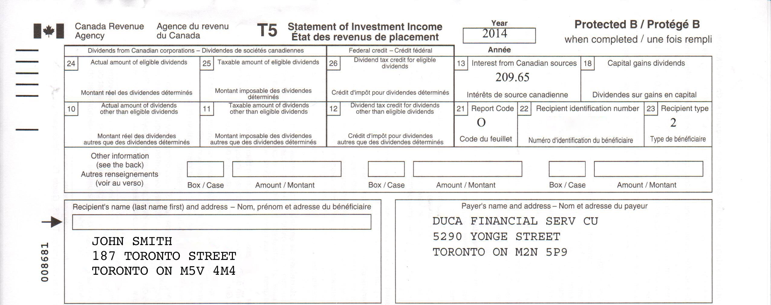 Form T5 Fill Out, Sign Online and Download Fillable PDF, Canada